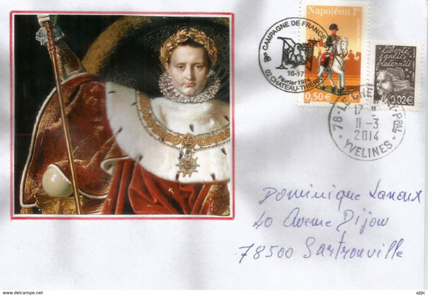 Napoléon 1 Er , Campagne De France 1814, Sur Lettre  France 2014 - Napoleon