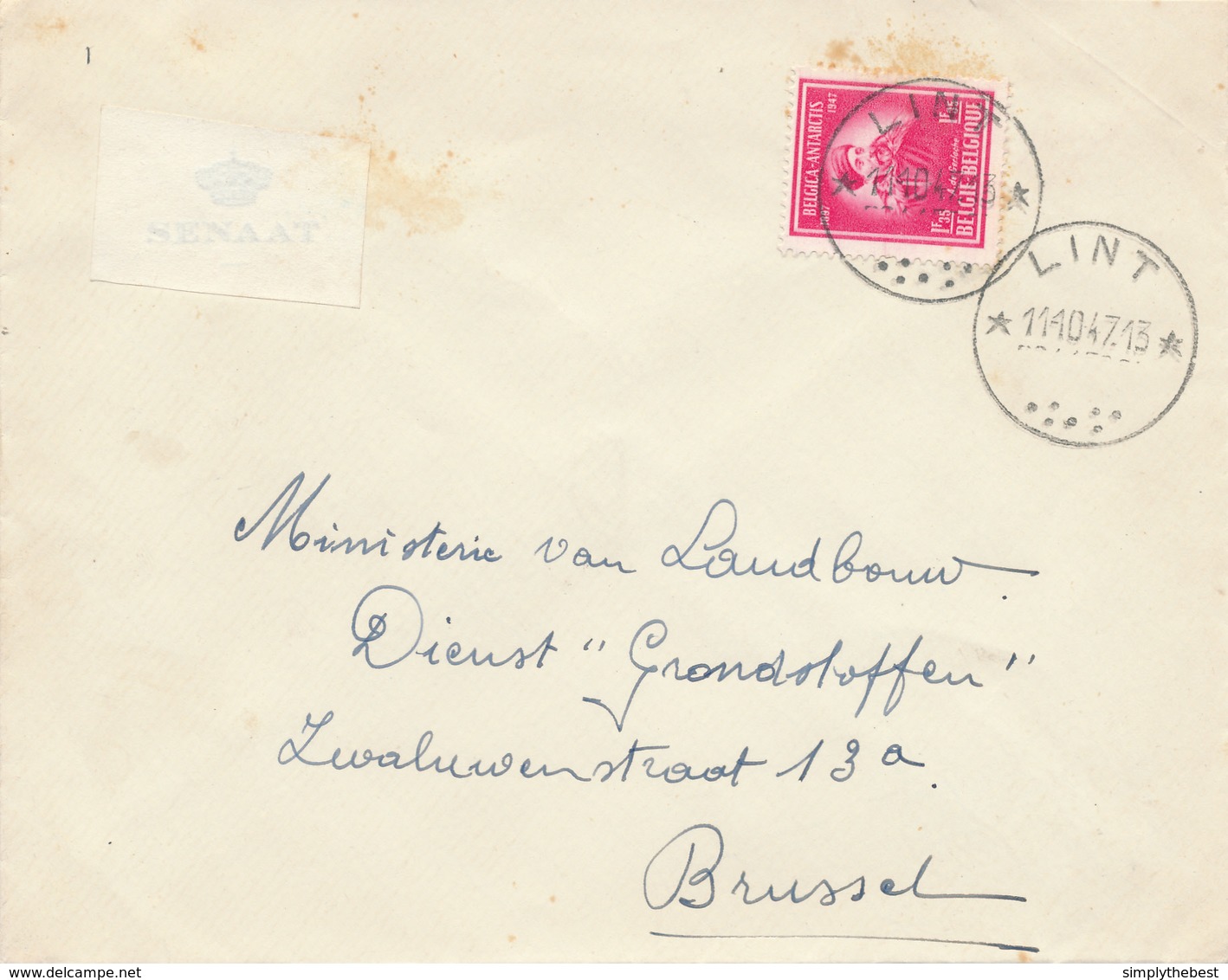 396/29 - Enveloppe TP 749 De Gerlache Cachet RELAIS à Etoiles LINT 1947 Vers BXL - Sterstempels