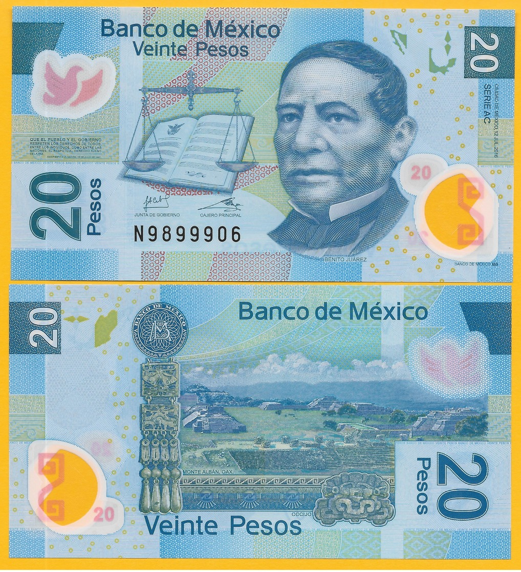 Mexico 20 Pesos P-122o 2016 (Serie AC) UNC Polymer Banknote - México