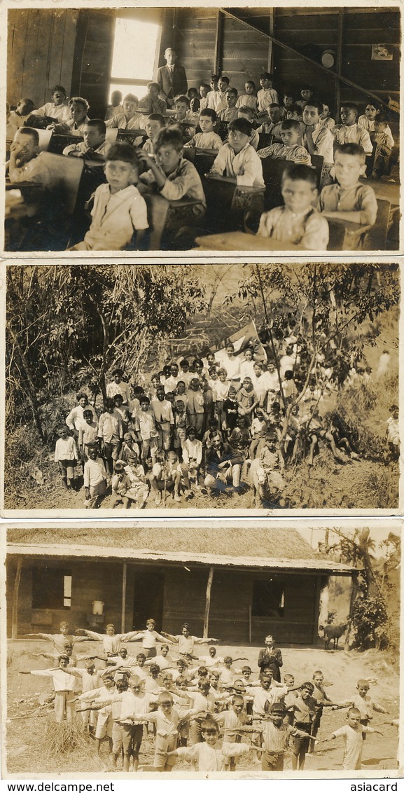 3 Nice  Real Photo Rural School 43 Pupils , Studyiong A River , Exercise , Gym, Cuban Flag - Cuba