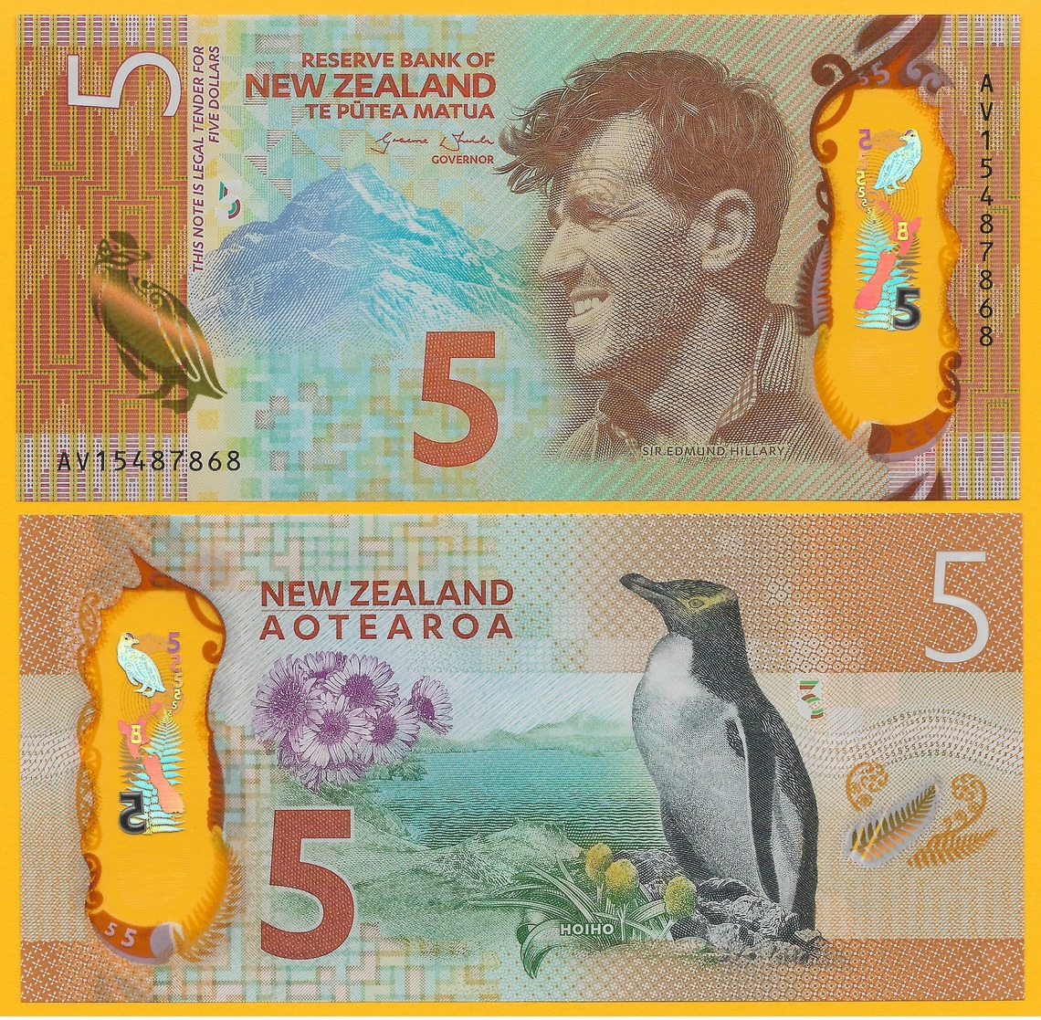 New Zealand 5 Dollars P-191 2015 UNC Polymer Banknote - Nieuw-Zeeland