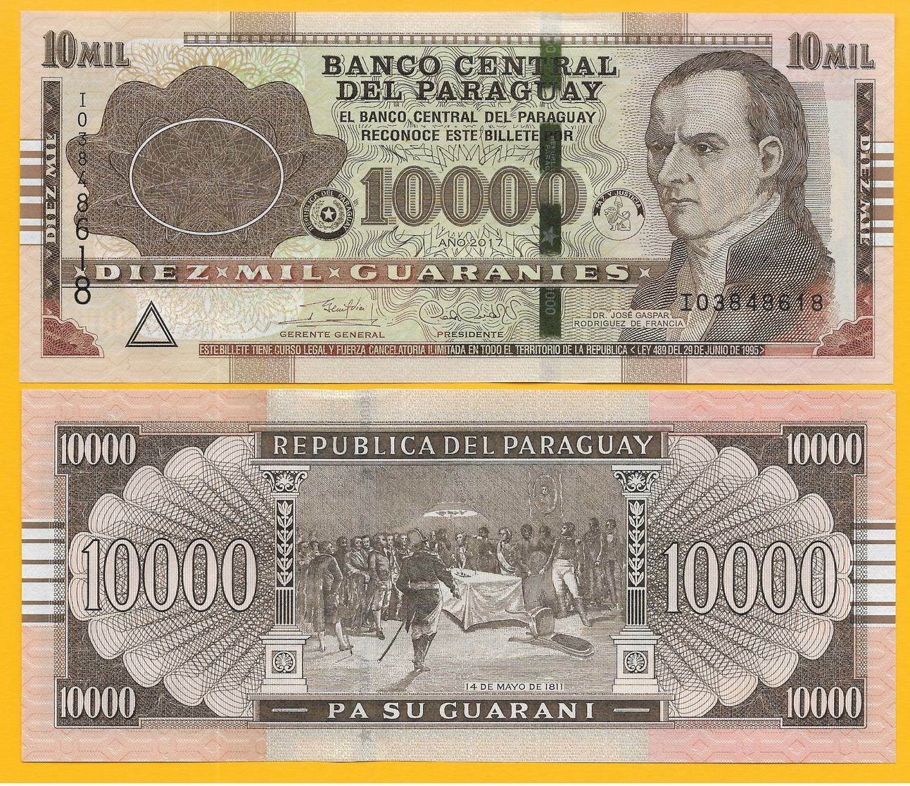 Paraguay 10000 (10,000) Guaranies P-A238 2017 UNC Banknote - Paraguay