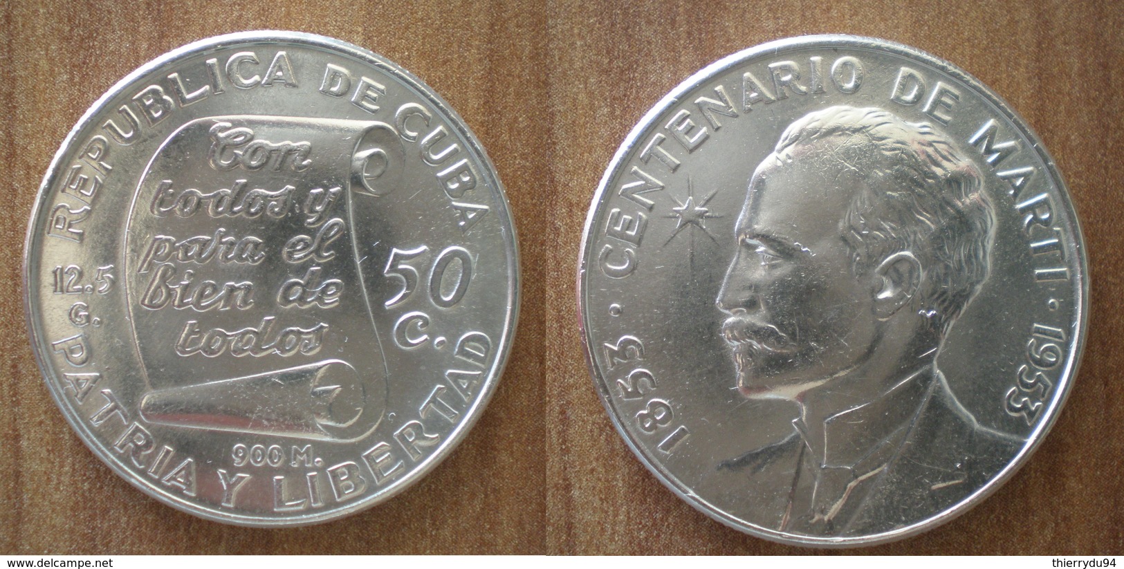 Cuba 50 Centavos 1853 1953 Commemo 100 Ans Marti Silver Argent Centavo Que Prix + Port Pesos Paypal Bitcoin - Cuba