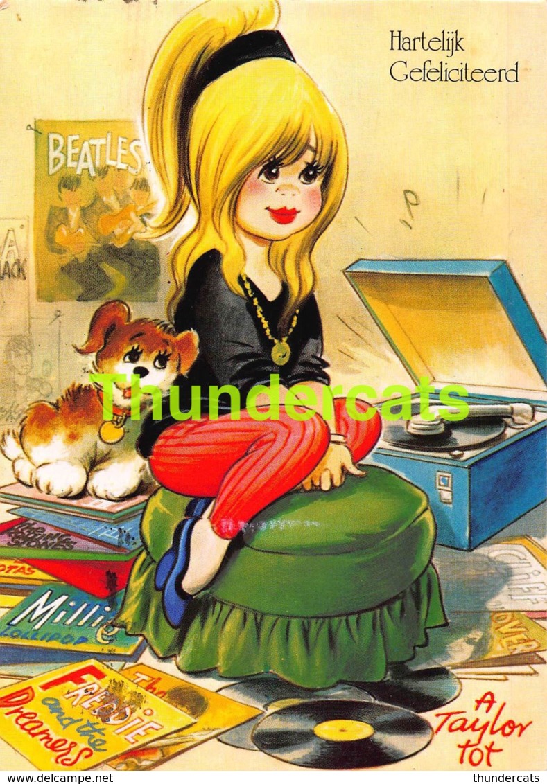 CPSM ILLUSTRATEUR TAYLOR TOT ARTIST SIGNED ENFANT CHIEN GIRL DOG GRAMOPHONE PHONOGRAPH - Taylor