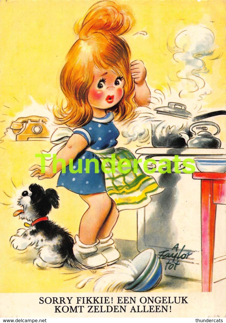 CPSM ILLUSTRATEUR TAYLOR TOT ARTIST SIGNED ENFANT CHIEN GIRL DOG - Taylor