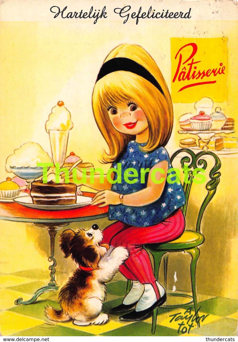 CPSM ILLUSTRATEUR TAYLOR TOT ARTIST SIGNED ENFANT CHIEN GIRL DOG - Taylor