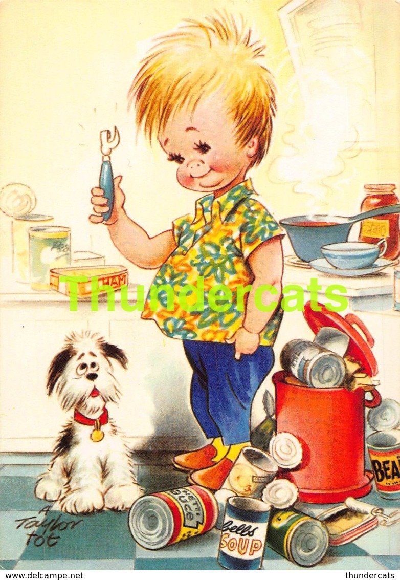 CPSM ILLUSTRATEUR TAYLOR TOT ARTIST SIGNED ENFANT CHIEN BOY DOG - Taylor