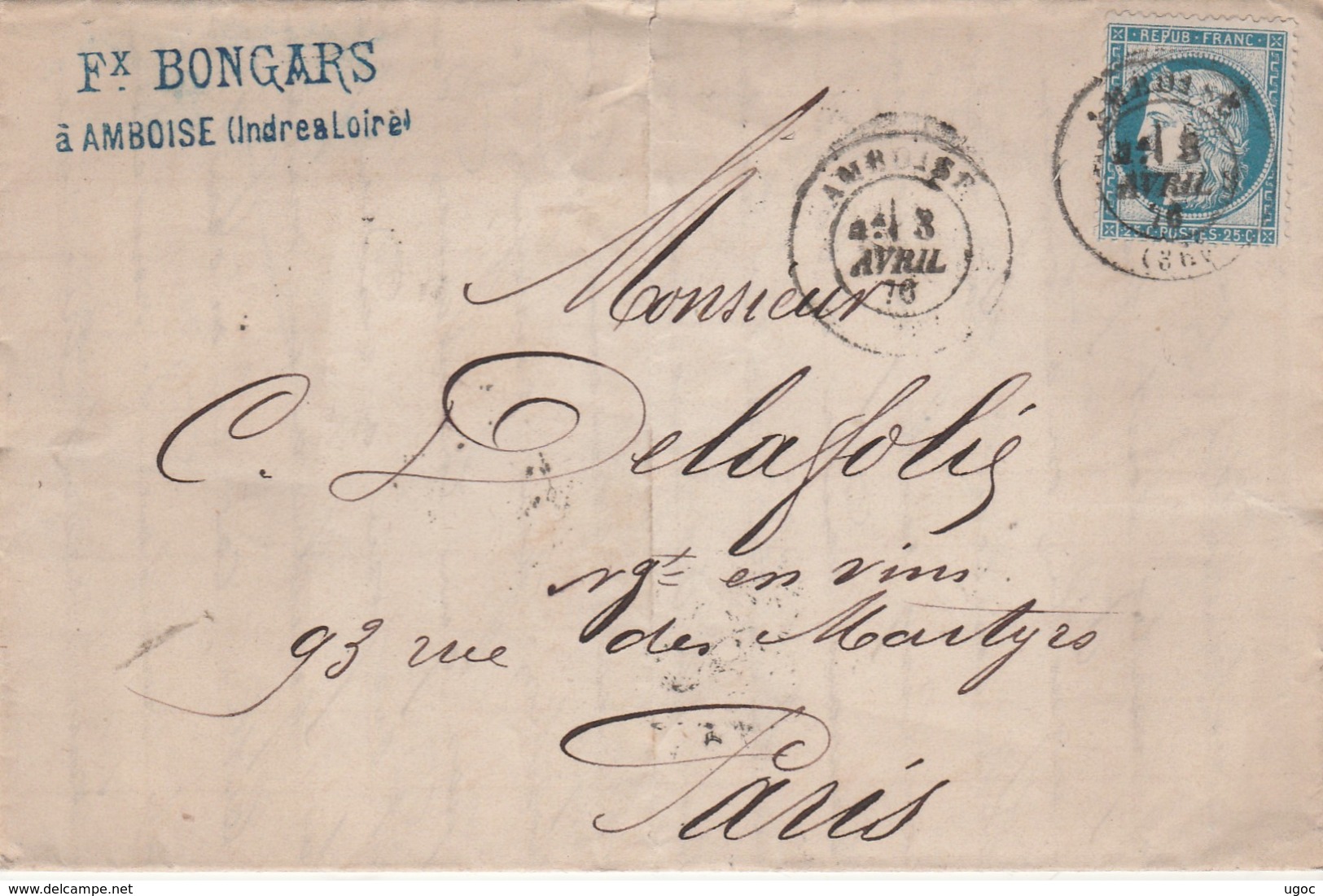 TIMBRE Sur Lettre - 024 - 1871-1875 Ceres