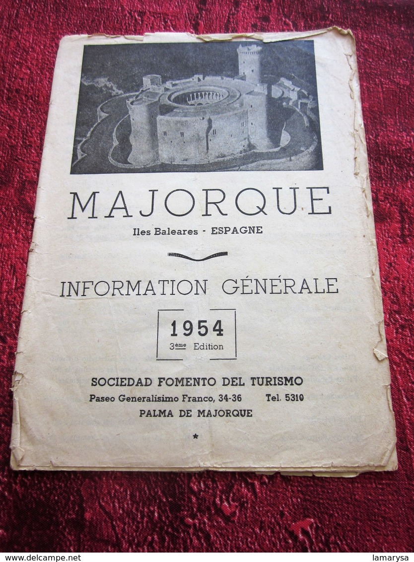 1954 MALLORCA ESPANA ILES BALEARES GUÍA PANTALLA TURÍSTICA-EXCURSIONES-PROGRAMA SOCIEDAD FOMENTO DEL TOURISME CARD PALMA - Cuadernillos Turísticos