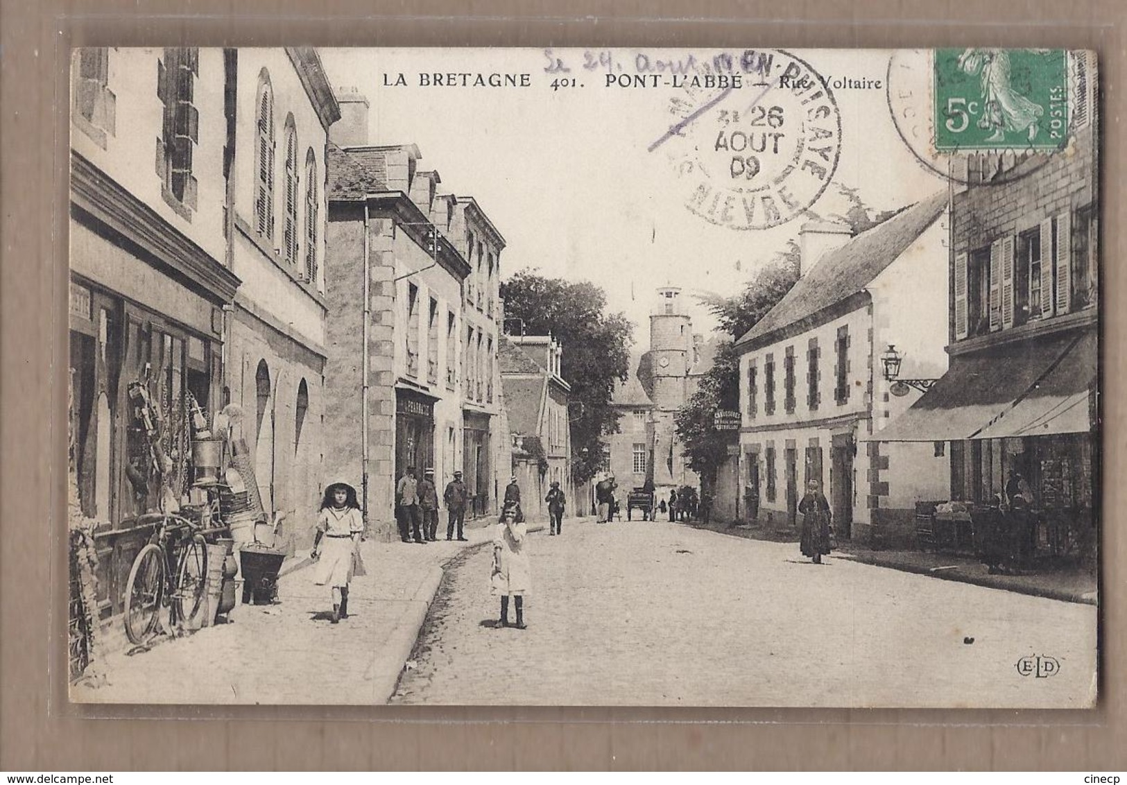 CPA 29 - PONT L'ABBE - PONT-L'ABBE - Rue Voltaire - Jolie Vue Centre Village ANIMATION Devanture Magasin - Pont L'Abbe