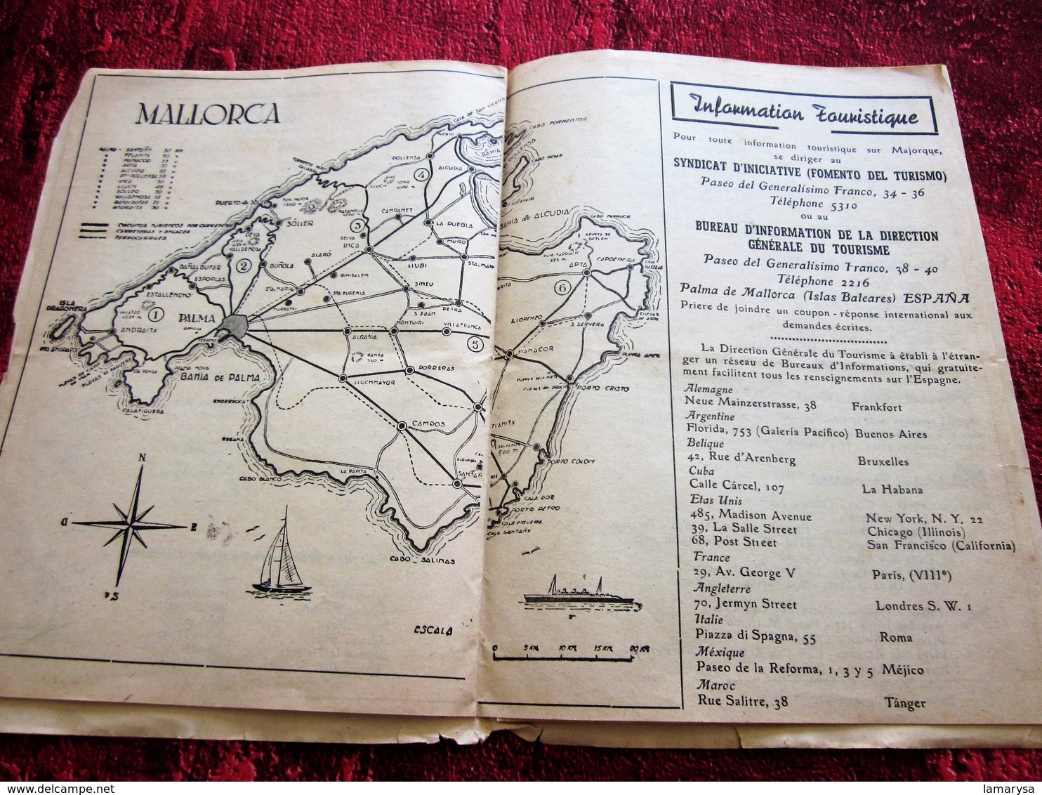 1955 MALLORCA ESPANA ILES BALÉARES PLANO TURISTICO  GUÍA PANTALLA TURÍSTICA-EXCURSIONES AUTOCAR -PROGRAMA PALMA