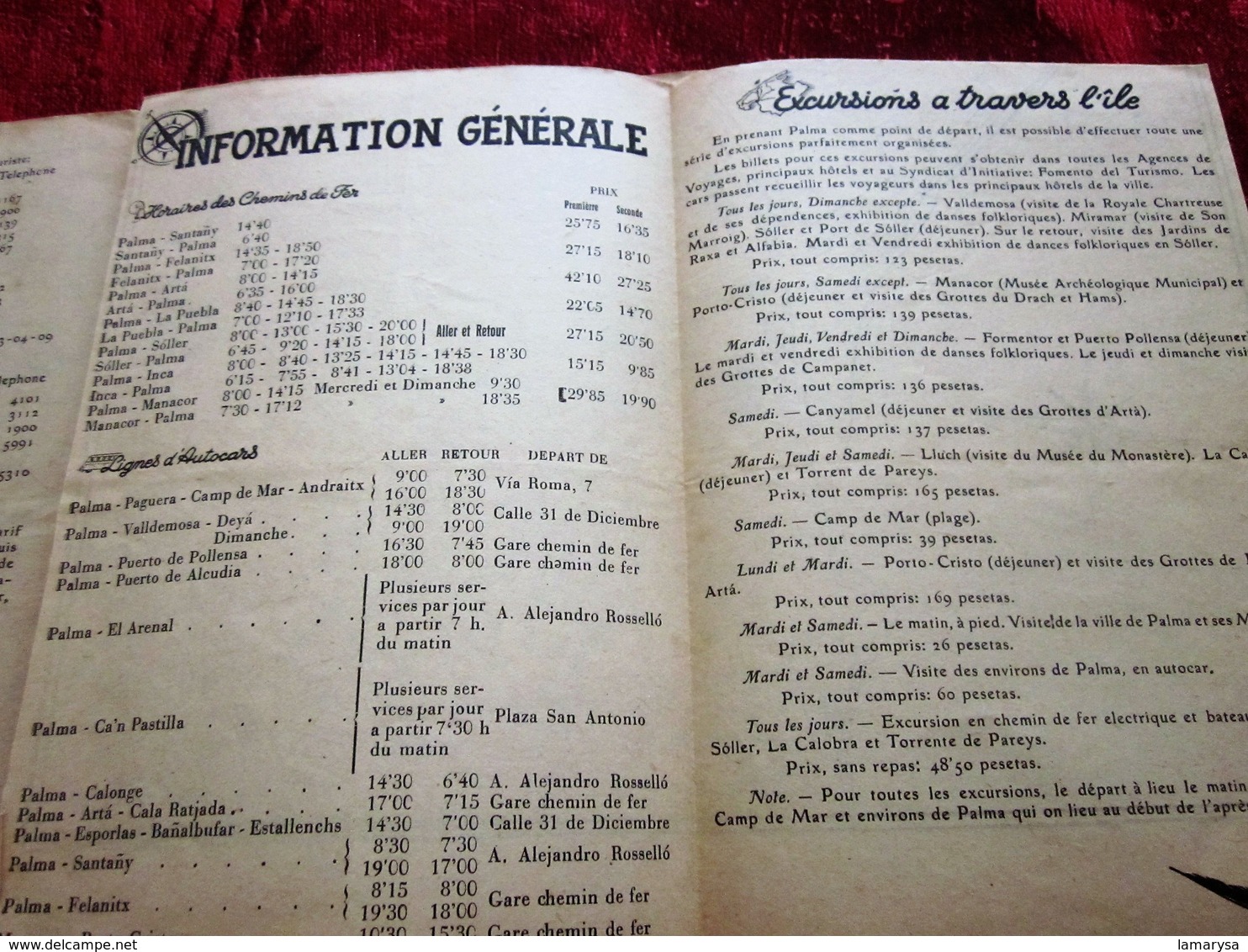 1955 MALLORCA ESPANA ILES BALÉARES PLANO TURISTICO  GUÍA PANTALLA TURÍSTICA-EXCURSIONES AUTOCAR -PROGRAMA PALMA