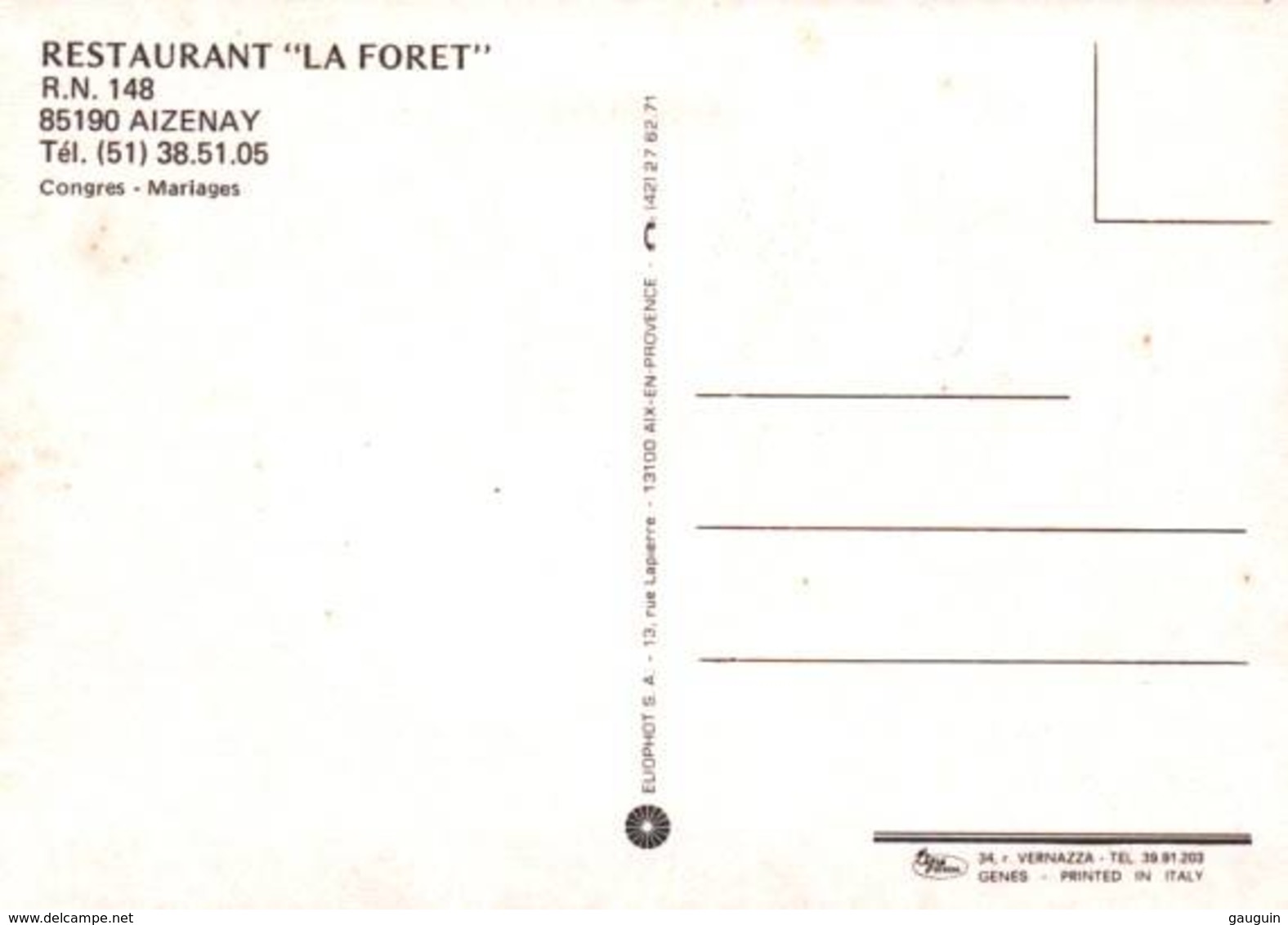 CPM - AIZENAY - RESTAURANT "La Foret"... (Parking Voitures) - Aizenay