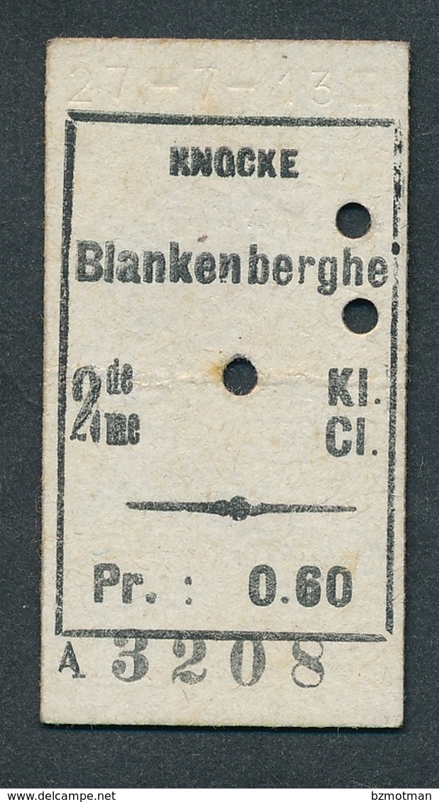 JZ1122 Belgique SNCV 2me Cl Knocke - Blankenberghe 27-7-13 Billet Ticket Fahrkarte - Europe