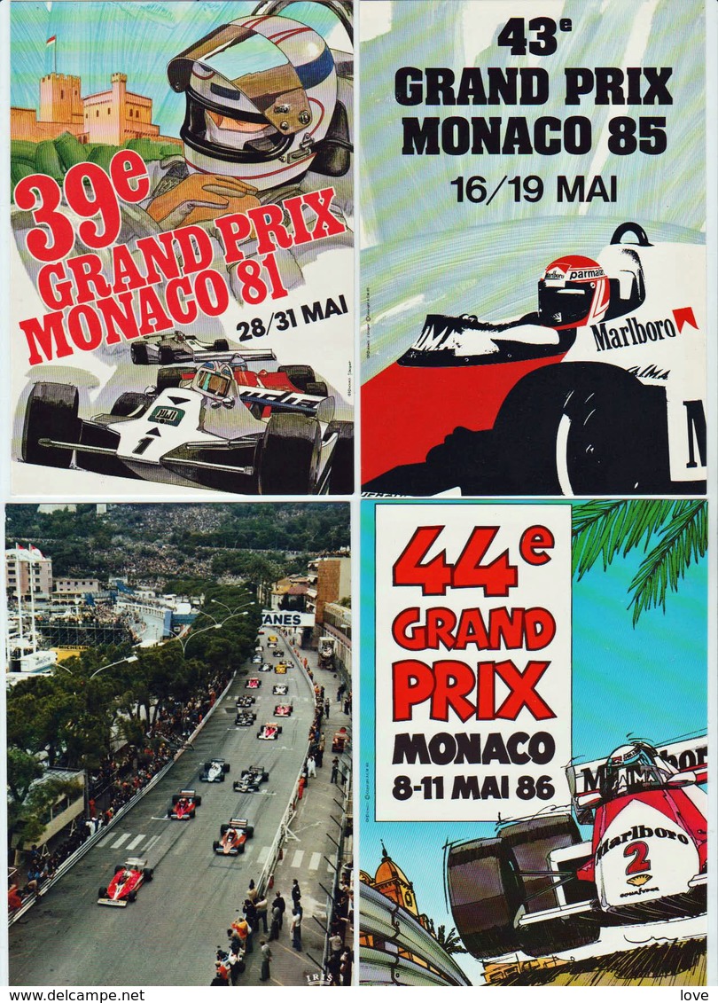 MONACO: Grand prix de Monaco, courses automobiles. Bon lot de 22 cartes entre 1972/1987. Détails au verso