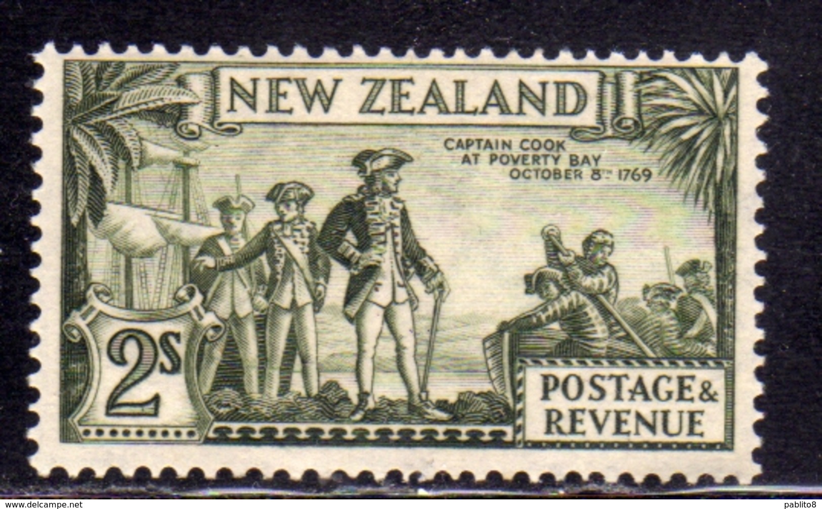 NEW ZEALAND NUOVA ZELANDA 1935 CAPTAIN COOK LANDING AT POVERTY BAY SHILLING 2sh MNH - Ungebraucht