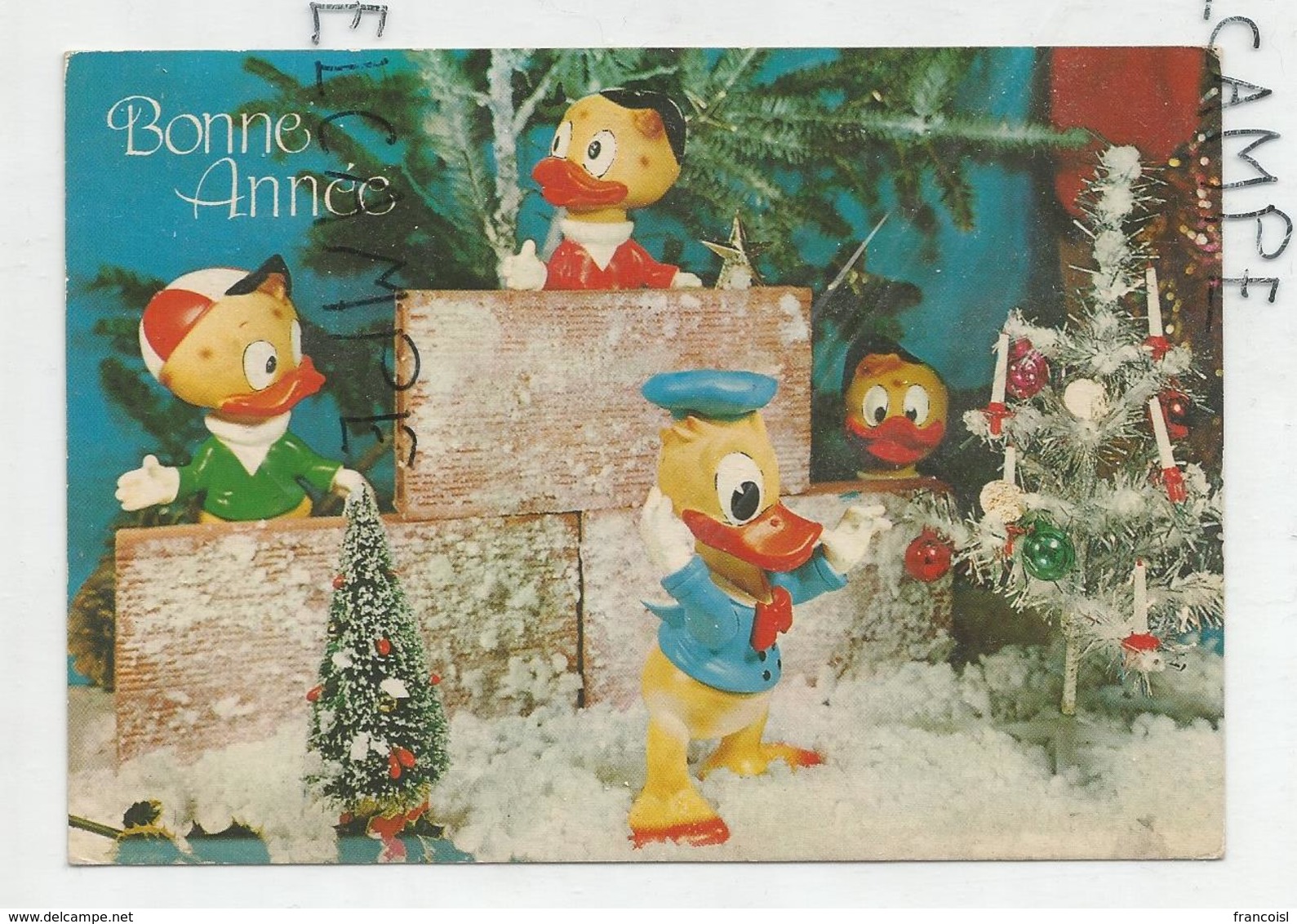 Donald Duck, Riri, Fifi, Loulou Dans Un Décor De Noël. - Nieuwjaar