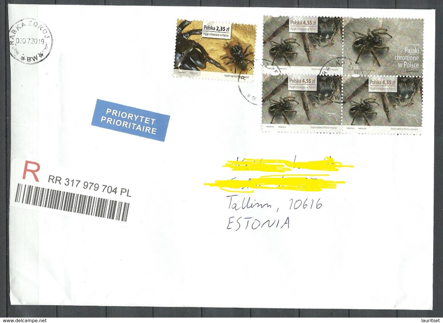 POLEN Poland 2019 Registered Letter To Estonia Spider Proteted Spiders - Sonstige & Ohne Zuordnung