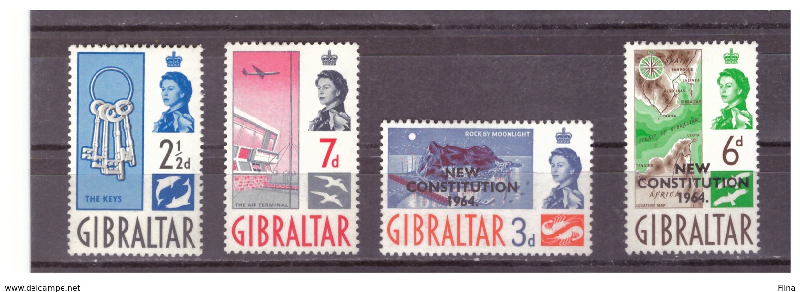 GIBRALTAR - 1960/1964 - 2 QE II'S DEFS AND NEW CONSTITUTION SET - MH* - Gibraltar