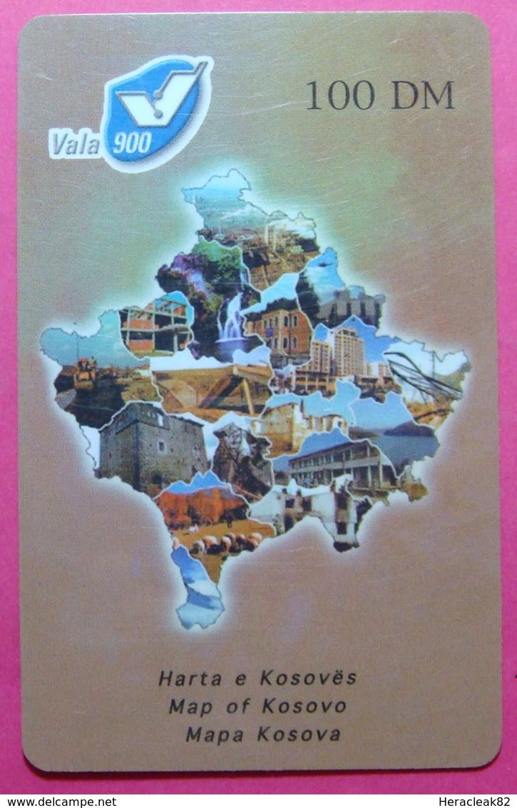 Kosovo PREPAID PHONE CARD 100 DM Operator VALA900. Serial # 90... *Map Of Kosovo* - Kosovo