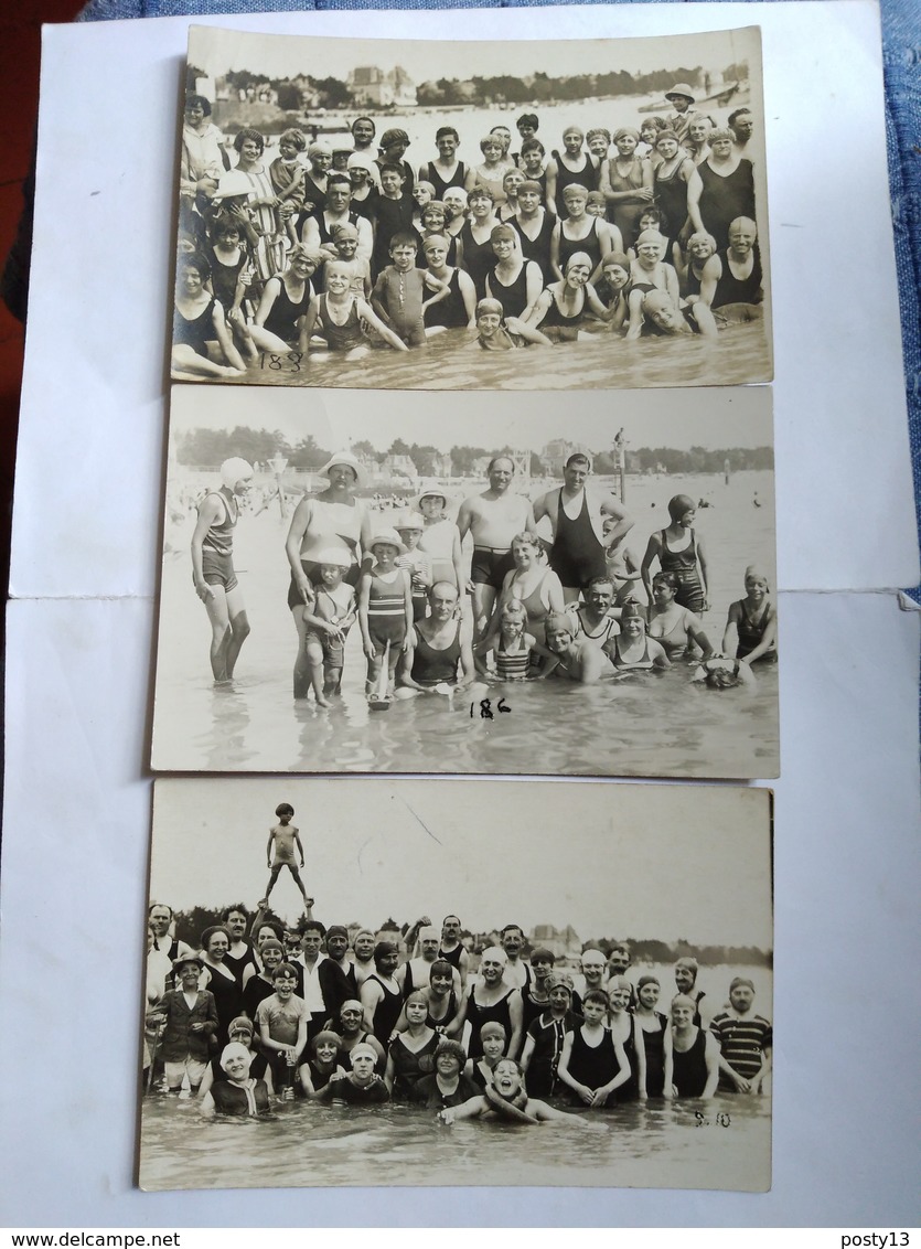 CARTE PHOTO X 3 -  Années 30 - GROUPES DE BAIGNEURS - LE POULIGUEN - Le Pouliguen