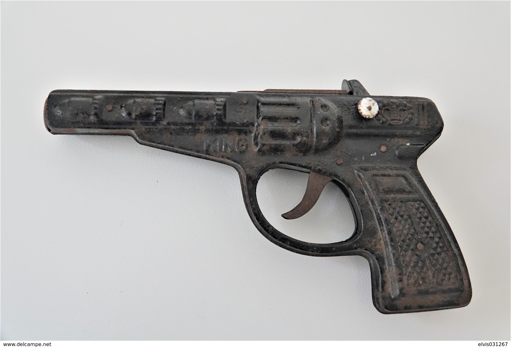 Vintage TOY GUN : TIN TOY KING GUN With EMAIL PIECE - L=19.0cm - 1950s  - Keywords : Cap - Rifle - Revolver - Pistol - Armes Neutralisées