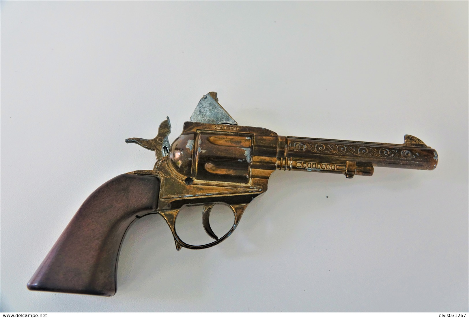 Vintage TOY GUN :  ITALIAN REVOLVER - L=23.0cm - 19**'s - Keywords : Cap - Cork Gun - Rifle - Revolver - Pistol - Tin - Armes Neutralisées