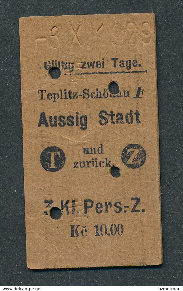 QY4429 CZECHOSLOVAKIA 3rd Teplice Sanov - Usti N L Mesto 1929 Teplitz-SchonauAussig Stadt Billet Ticket Fahrkarte - Europe