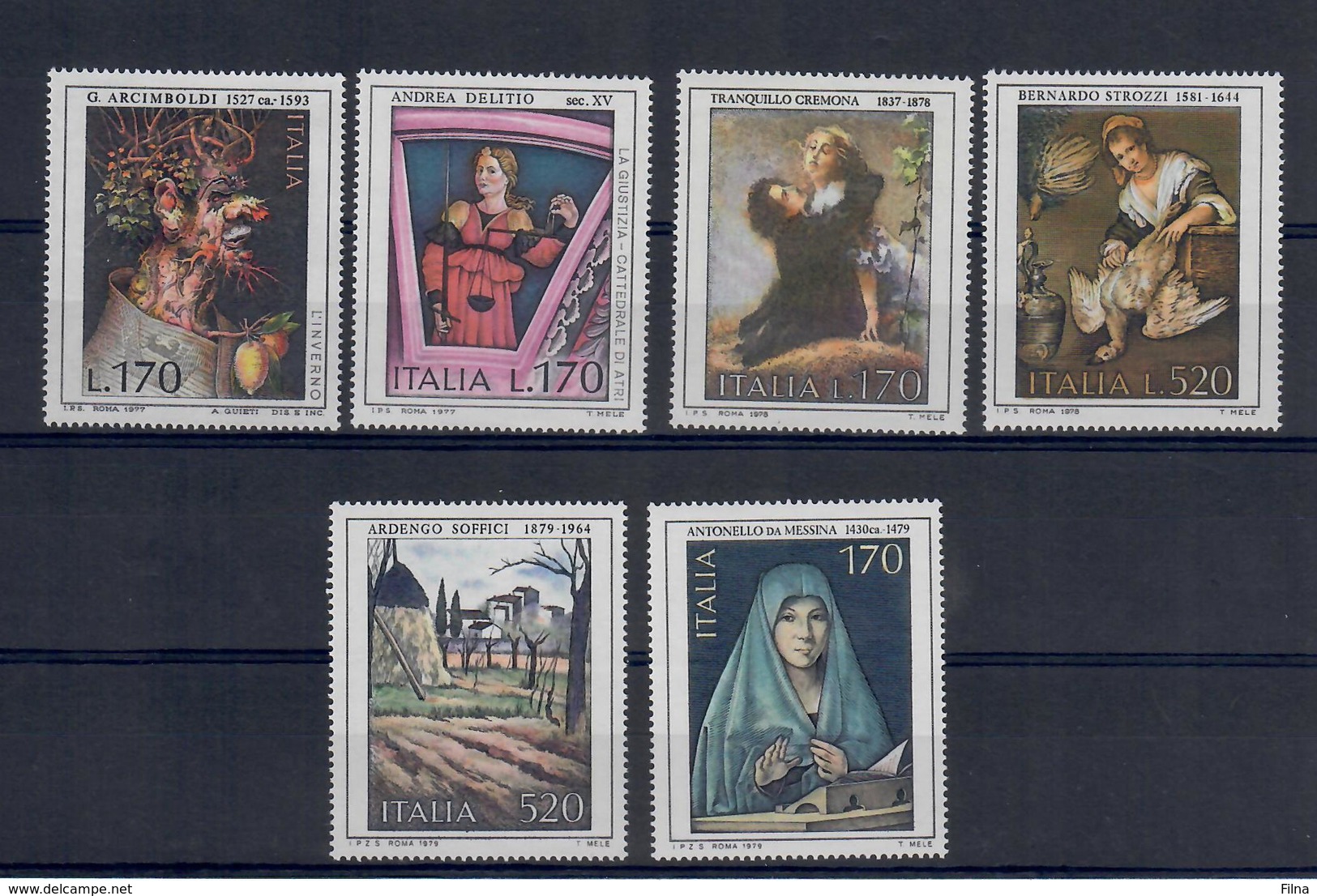 ITALIA 1977/8/9 - ARTE - QUADRI -ARCIMBOLDI-DELITIO-CREMONA-STROZZI-SOFFICI-ANTONELLO  - MNH ** - Altri & Non Classificati