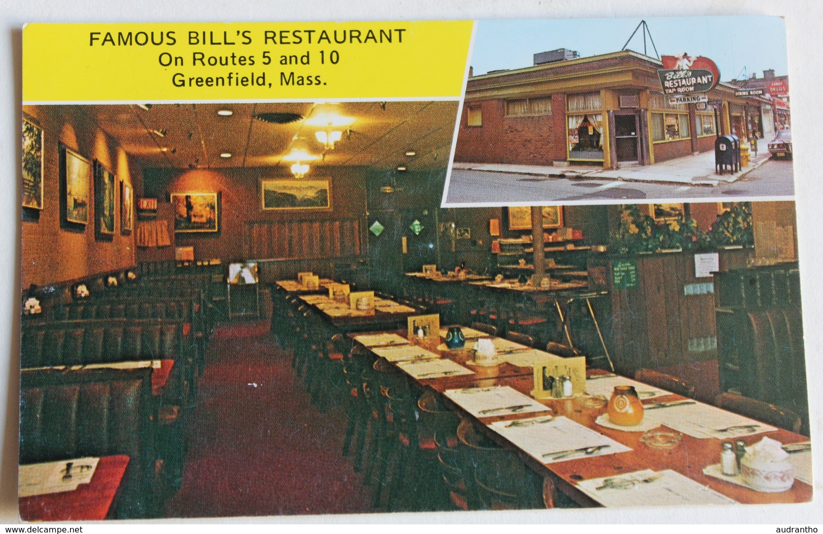 Carte Postale Publicitaire Greenfield Famous Bill's Restaurant Massachusetts - Autres & Non Classés