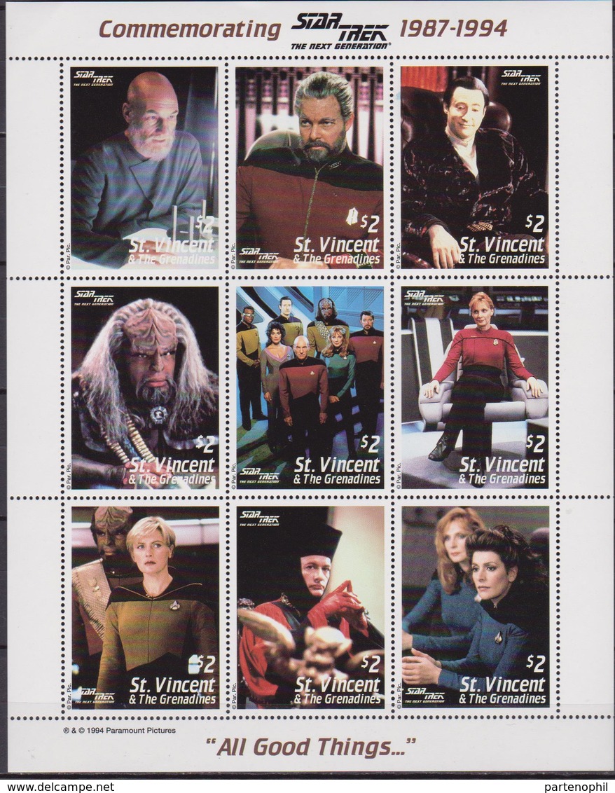 St Vincent & Grenadines 1994 MNH Star Trek Next Generation 9v M/S MNH - Cinema