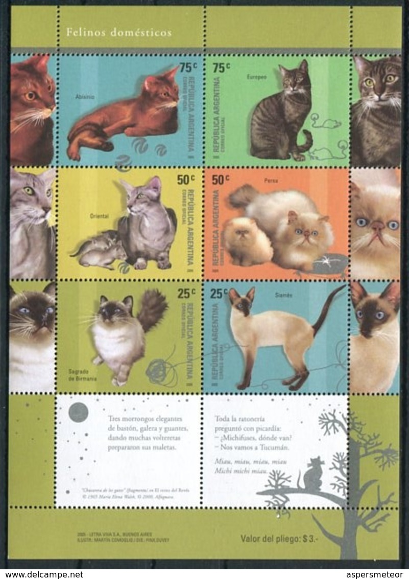 FELINOS DOMESTICOS. REPUBLICA ARGENTINA AÑO 2005 GOTTIG JALIL 166 MNH TBE GATOS GATITOS KITTENS CHAT CHATONS - LILHU - Nuevos