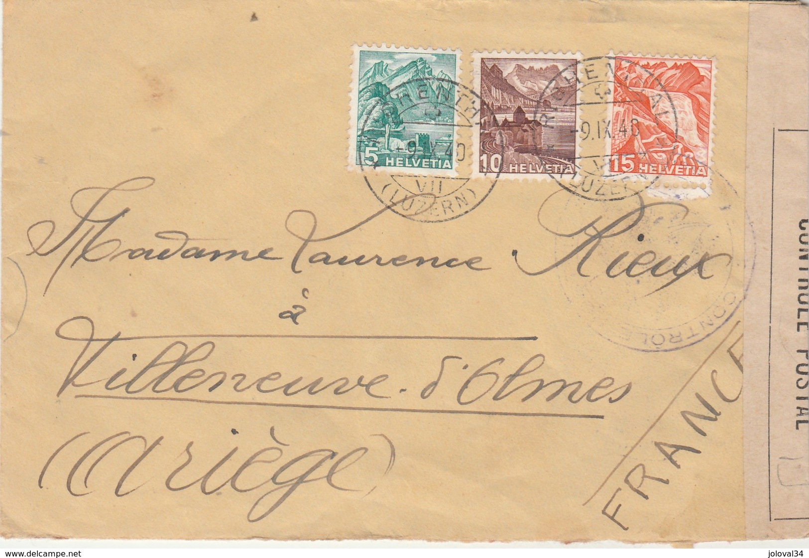 Cachet Censure Sur Lettre RICHENTHAL Suisse 19/9/1940 Pour Villeneuve D'Olmes Ariège - Guerre De 1939-45