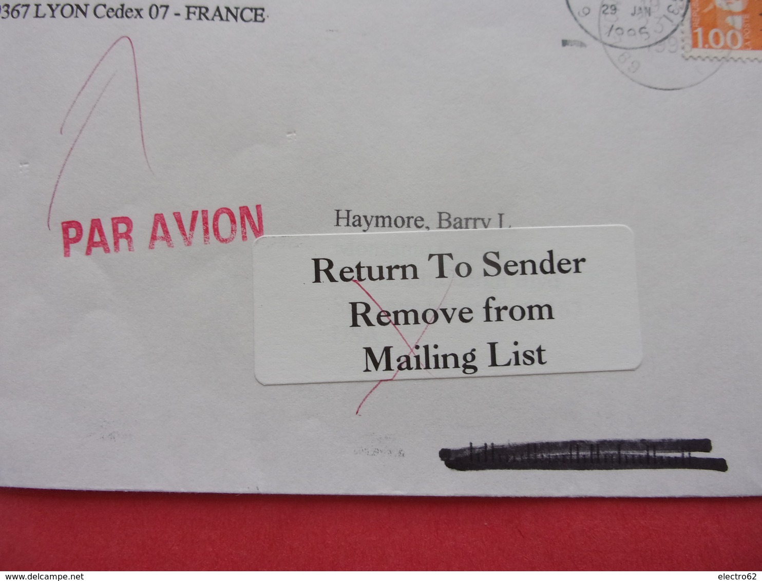 Lyon  CNRS SAINT LOUIS  RETURN TO SENDER REMOVE FROM MAILING LIST Marianne - Marcofilie