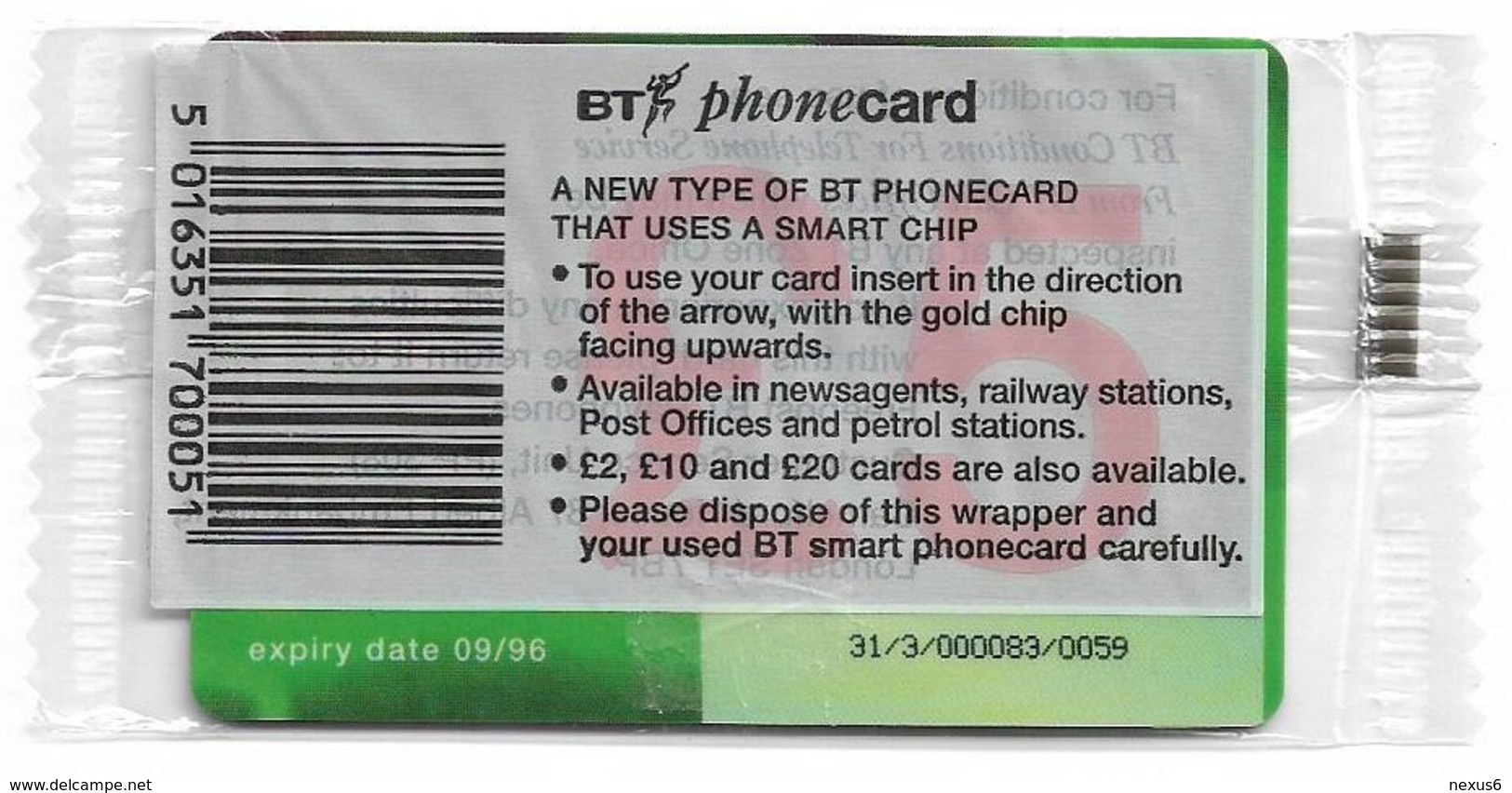 UK - BT - BCF - BETA Trial Card 5£, TRL020Ab - GPT2 Chip, Exp. 09.96, NSB - BT Test & Essais