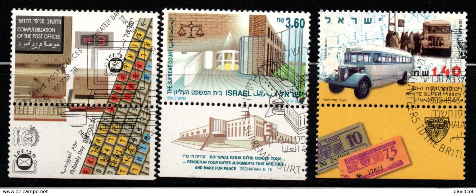 Q925.-.  ISRAEL 1992-1994. SC#: 1124, 1218, 1220. USED -  SCV: US$ 6.00 ++ - Used Stamps (with Tabs)