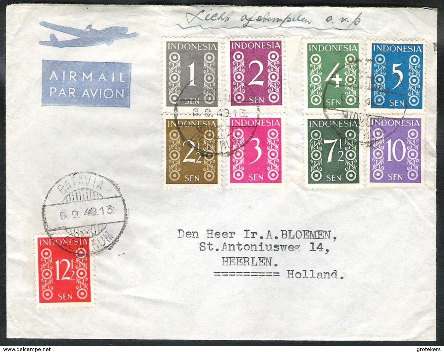 DUTCH INDIES/INDONESIA NVPH 362/370 On Letter 6.9.1949 To NL/Heerlen - Nederlands-Indië