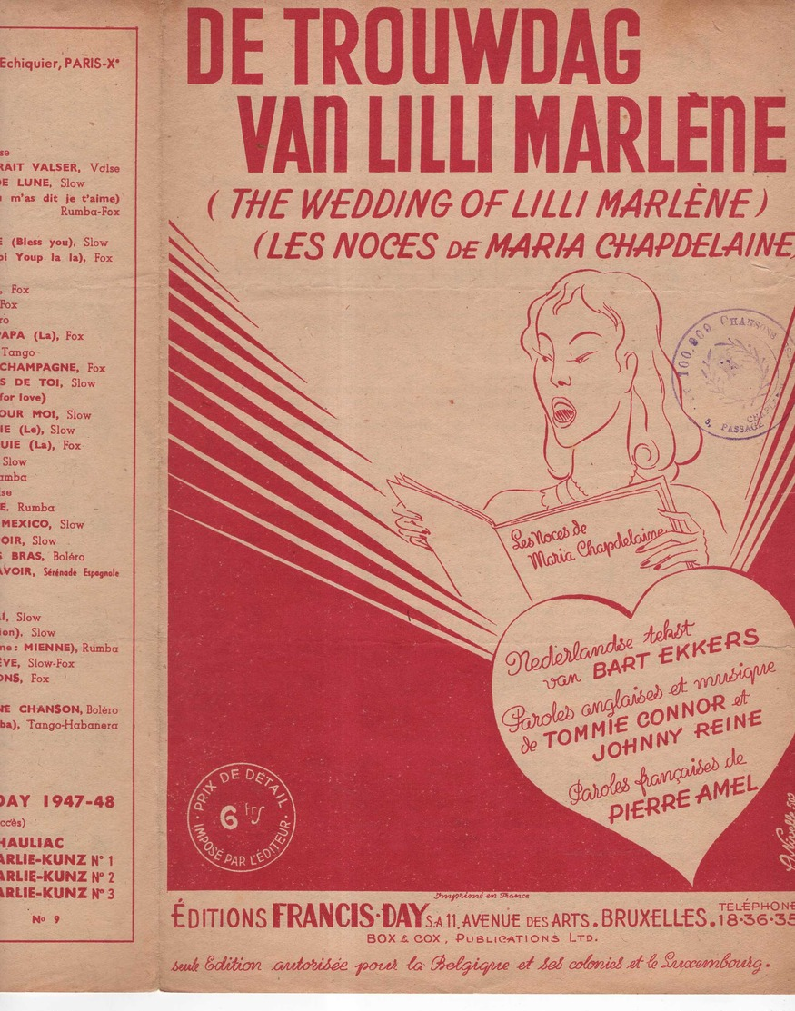 40 60 FLAMAND BELGIQUE PARTITION TROUWDAG LILLI MARLÈNE NOCES MARIA CHAPDELAINE CONNOR REINE EKKERS AMEL BILINGUE 1949 - Autres & Non Classés