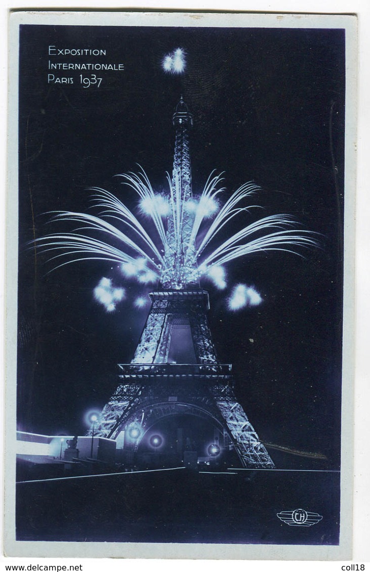 CPSM PARIS Expo 1937 Tour Eiffel ( Feu D' Artifice ) Colorisée Bleu - Expositions