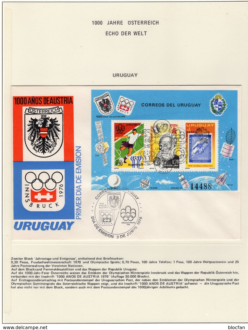 1978 Fußball-WM Uruguay Block 29 FDC 110€ Olympia 100Jahre Telefon UPU 25 Jahre UNO M/s Bloc Sheet Cover Bf America - Uruguay