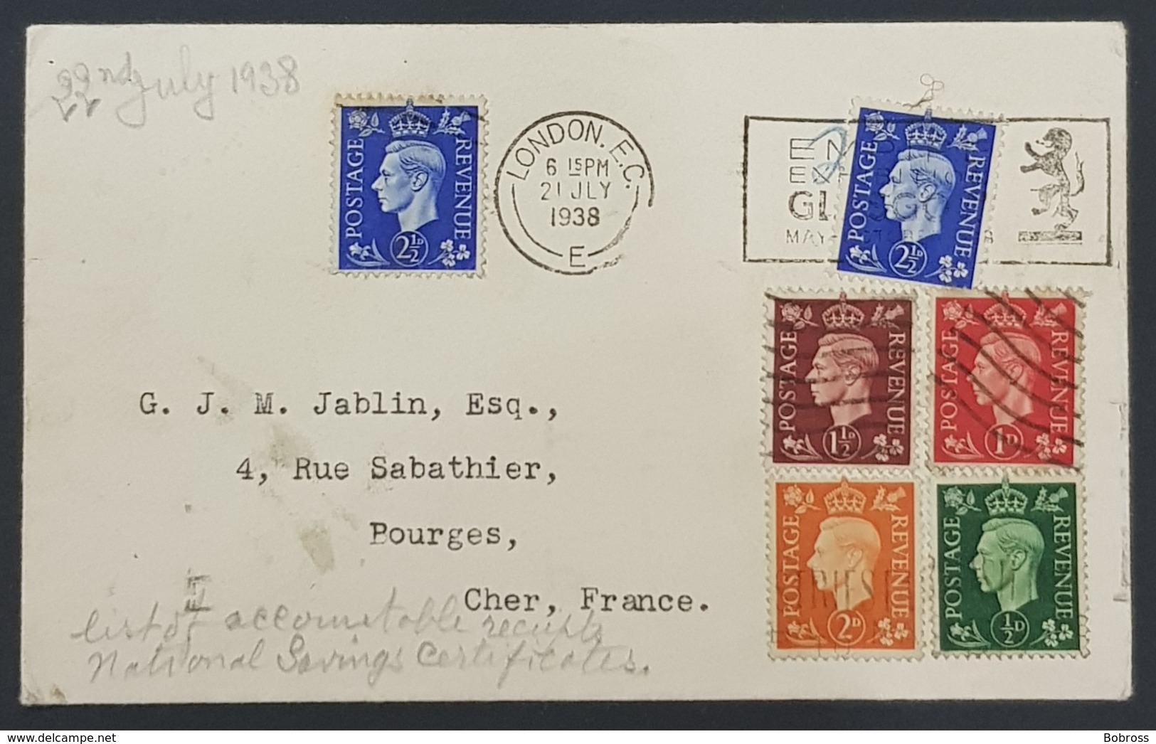 1938 Cover, Imperial Bank Of India London - Cher France, Great Britain, England, United Kingdom - Briefe U. Dokumente