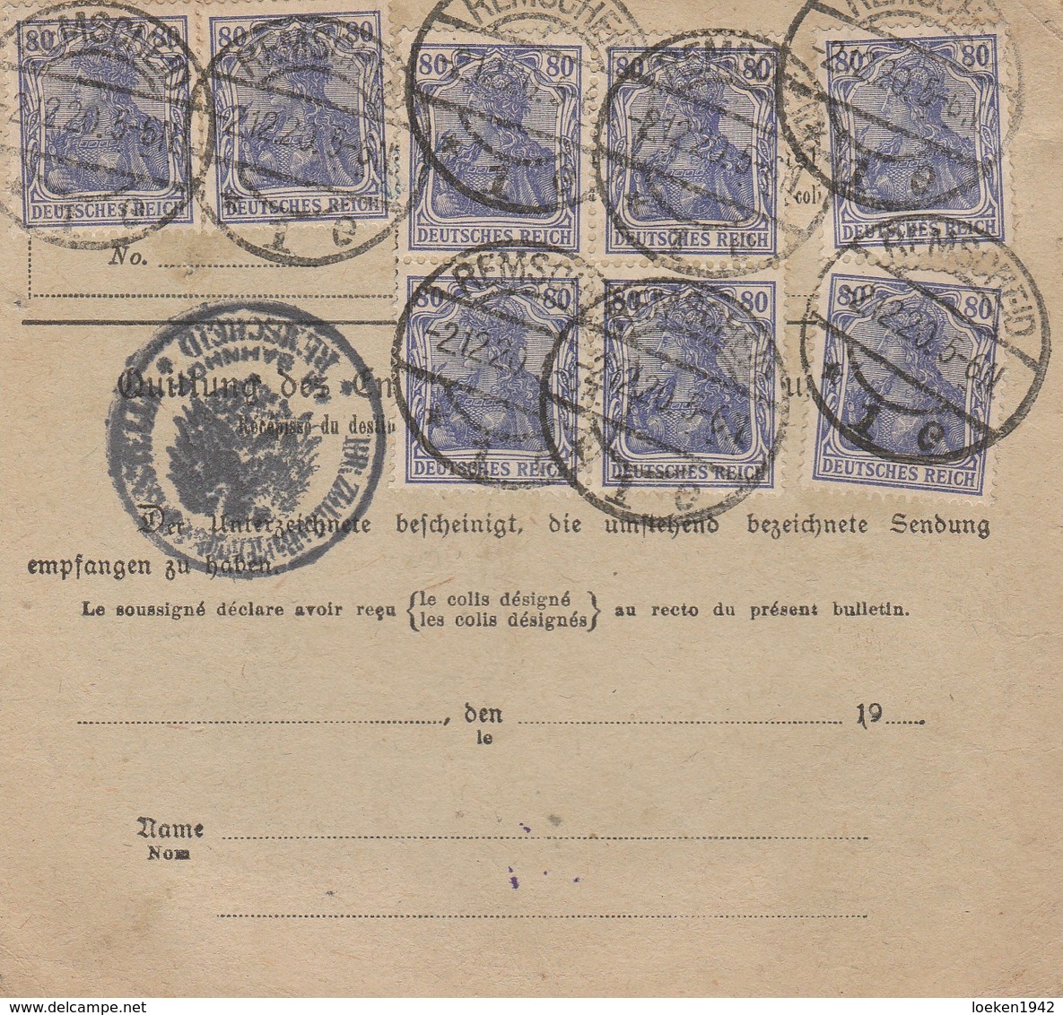 DR INFLA 1920 PAKETKARTE  BULLETIN D EXPEDITION REMSCHEID  PARIS PK5 - Briefe U. Dokumente