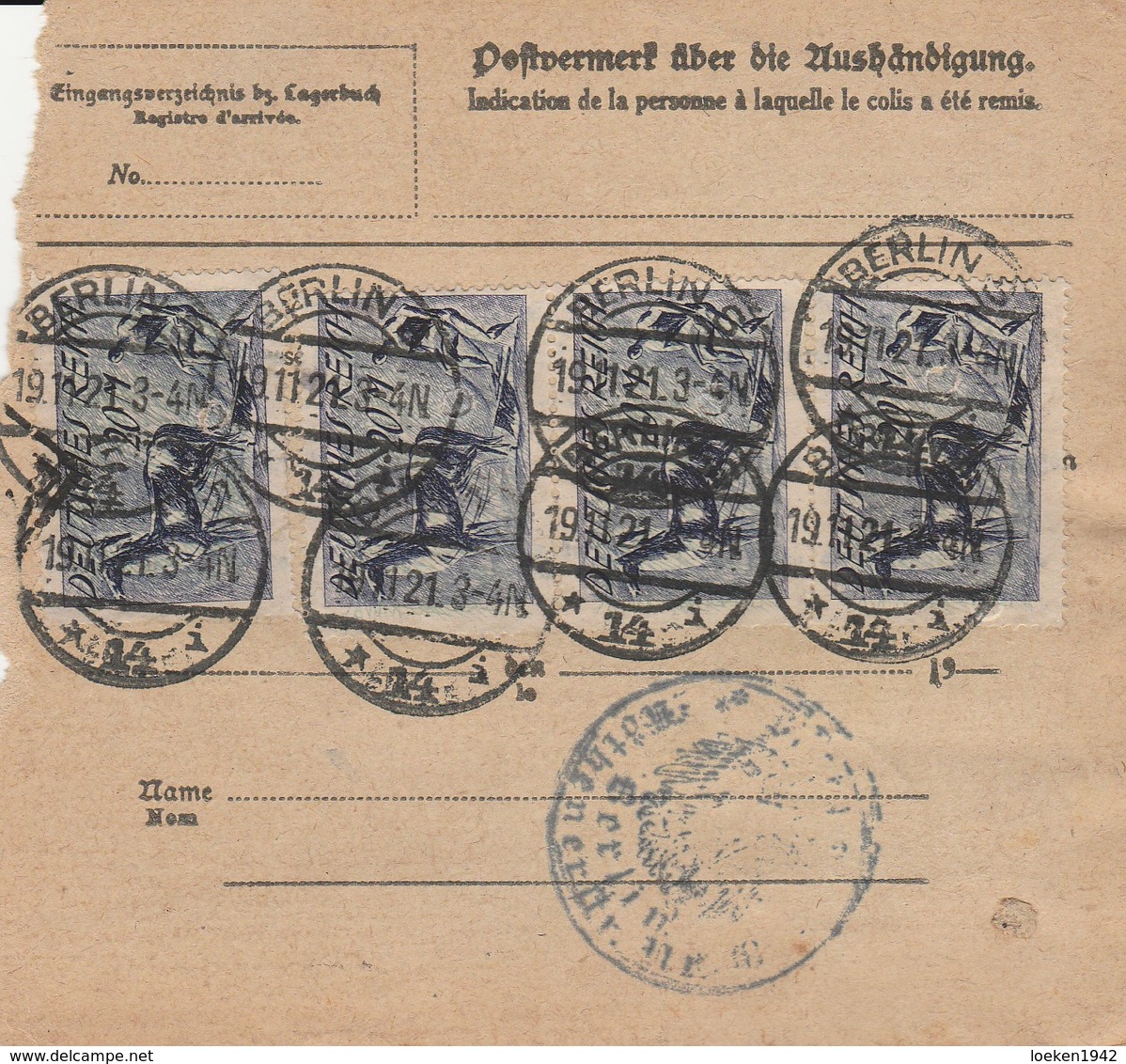 DR INFLA 1921 PAKETKARTE  BULLETIN D EXPEDITION BERLIN S  14   PARIS PK13 - Cartas & Documentos