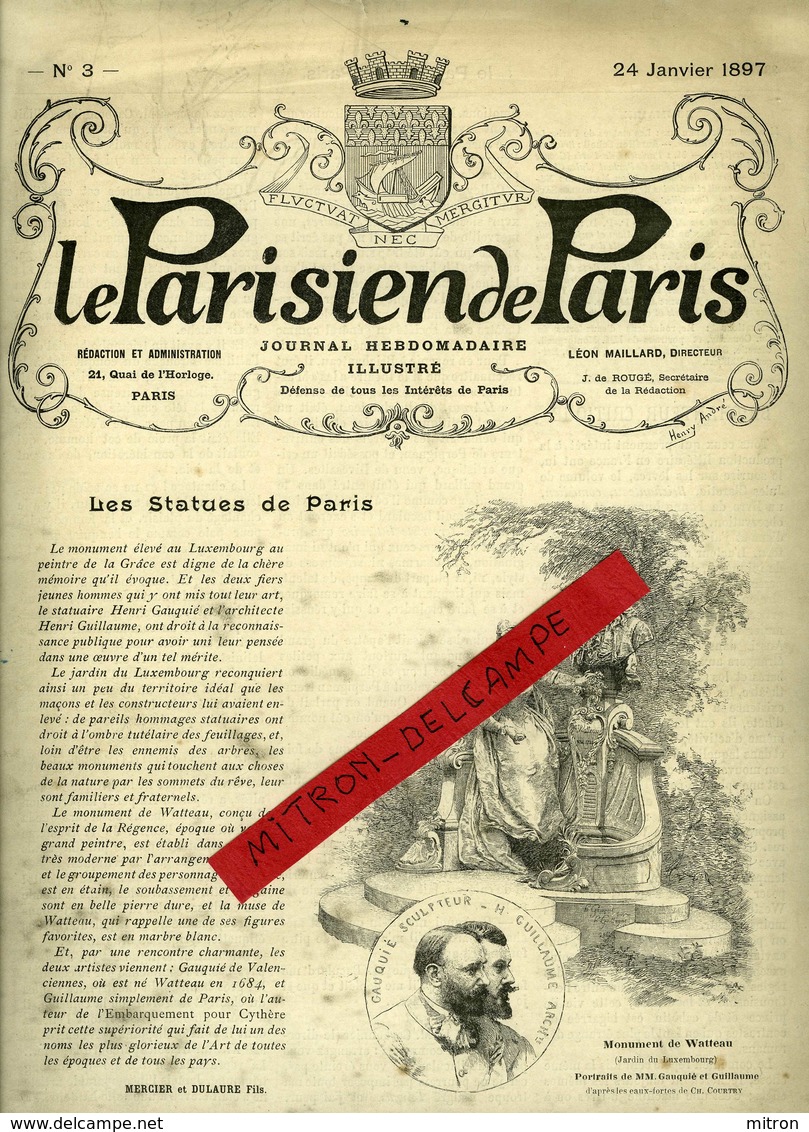 LE PARISIEN De PARIS No 3 Du 24 Janvier 1897. 16 Pages Dim: 25X33. Médecins De Nuit, Les Halles Centrales - Journaux Anciens - Avant 1800