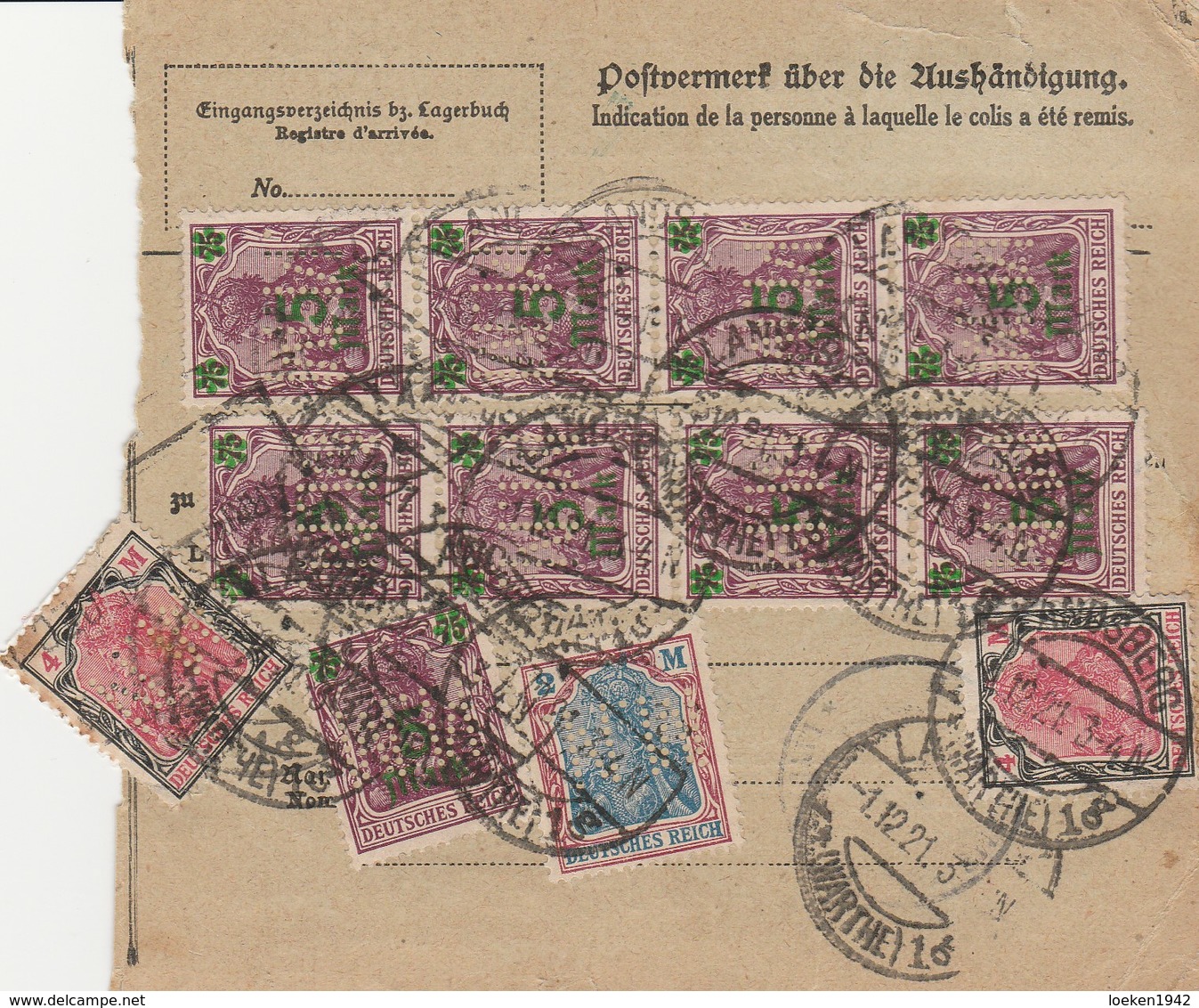 DR INFLA 1921 PAKETKARTE  BULLETIN D EXPEDITION LANDSBERG   PARIS PK19 - Cartas & Documentos