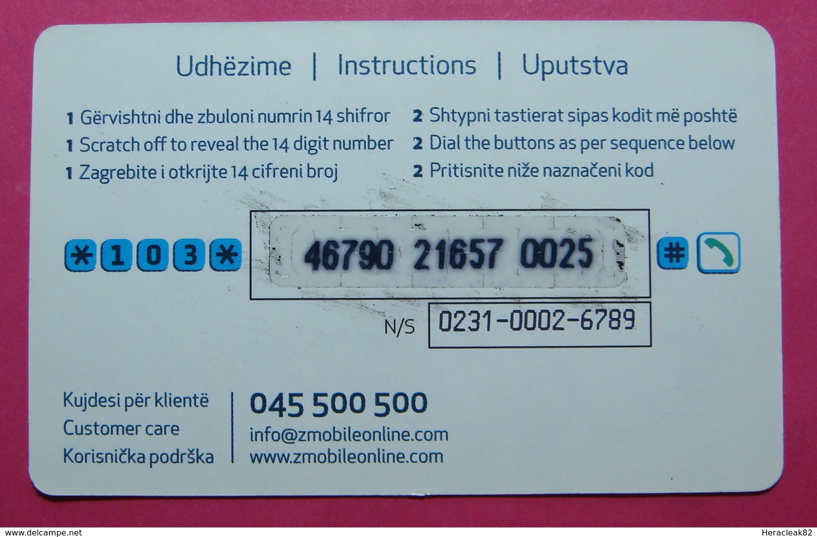 Kosovo Prepaid Phonecard, 3 Euro. Operator ZMOBILE *Butterfly*, Serial # 4....... - Kosovo