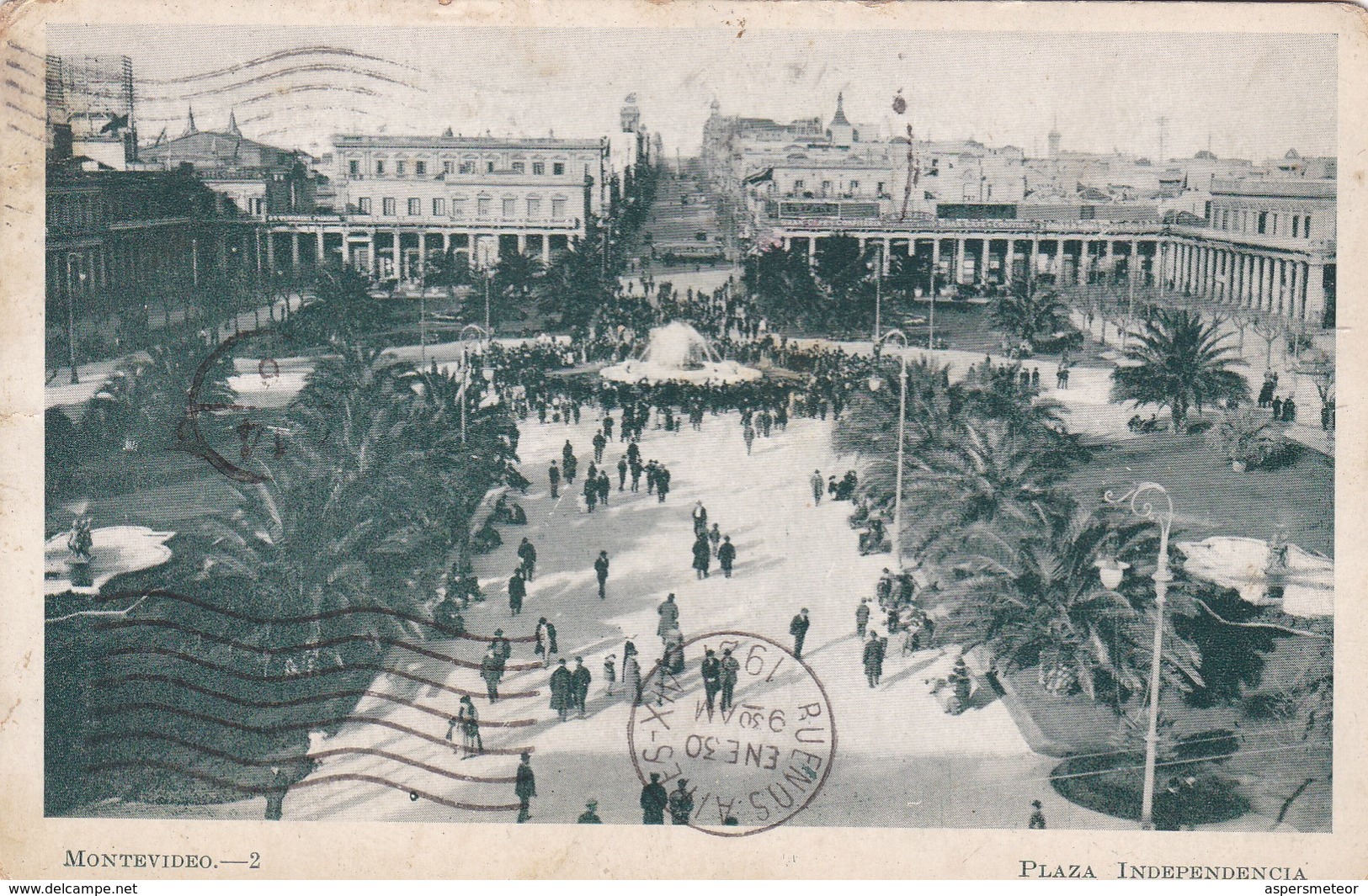 1905 RARE CPA URUGUAY- MONTEVIDEO. PLAZA INDEPENDENCIA. CIRCULEE MONTEVIDEO TO BUENOS AIRES - BLEUP - Uruguay