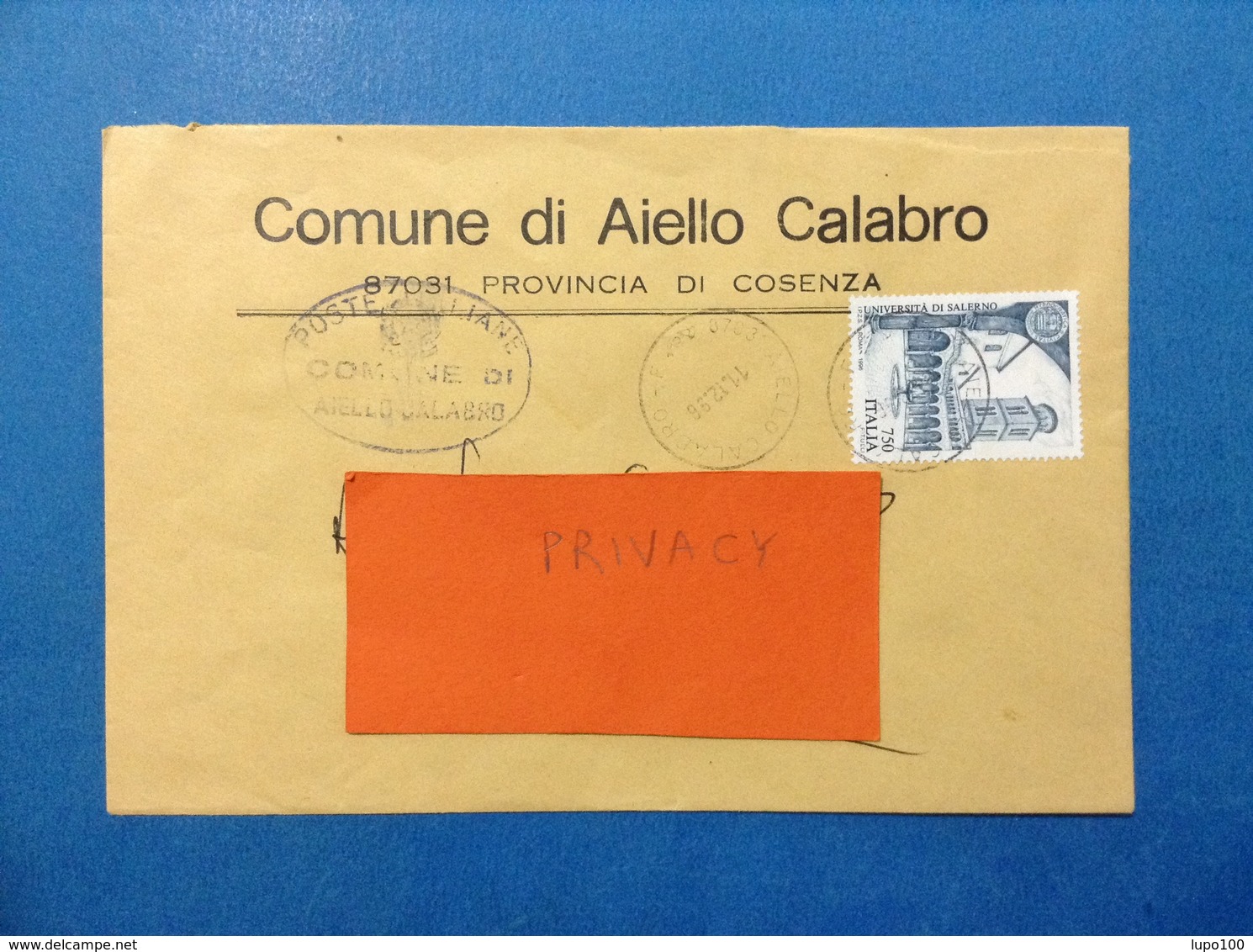 COMUNI D'ITALIA BUSTA DEL 1996 COMUNE DI AIELLO CALABRO COSENZA - 1991-00: Storia Postale