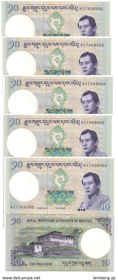 Bhutan - 5 Pcs X 10 Ngultrum 2013 UNC Lemberg-Zp - Bhoutan