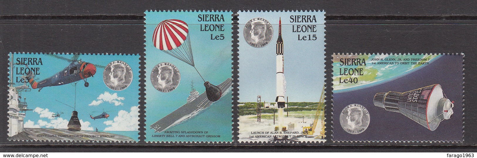 1988 Sierra Leone JFK Kennedy Space Helicopter Aircraft Carrier Complete Set Of 4  MNH - Sierra Leone (1961-...)